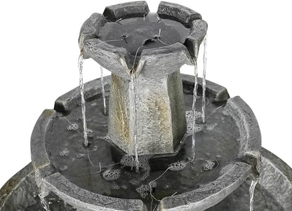 43.3” High Outdoor Water Fountain, 3-Tiers Concrete Outdoor Floor Waterfall Fountain with Pump & Splash Reduction Line for Yard Garden Patio Backyard Deck Relaxation Decor - Grey