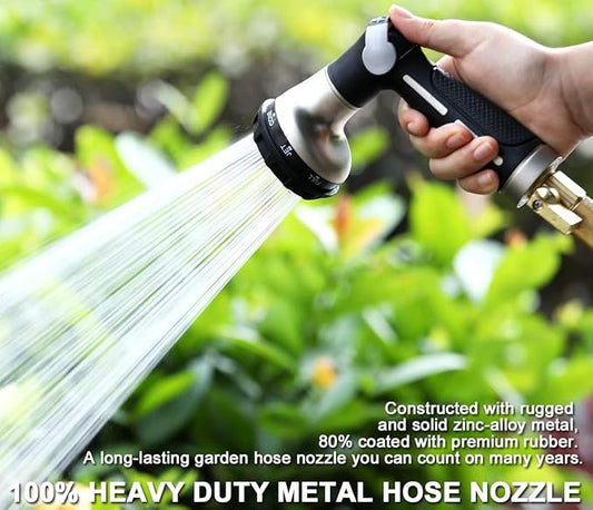 ESOW Garden Hose Nozzle 100% Heavy Duty Metal, Water Hose Sprayer with 8 Watering Patterns, Thumb Control On Off Valve, High Pressure Nozzle Sprayer for Watering Plants, Car and Pet Washing, Black