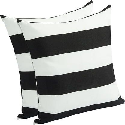 FUNHOME Outdoor Throw Pillows Water Resistant 18x18 inch,Decorative Throw Pillow with Insert Set of 2,Hidden Zipper Headrests for Patio Furniture Sofa Couch Chair (Black White Stripe)