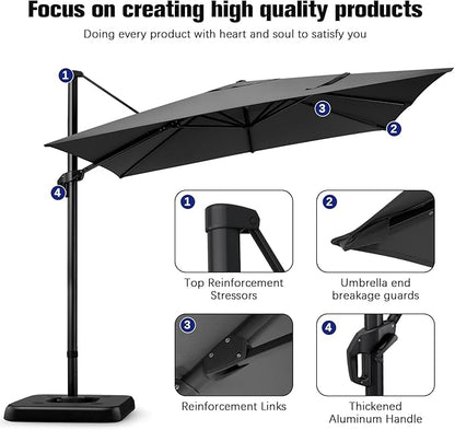 Hotime 10ft Patio Umbrella Outdoor Patio Height adjustable and Windproof, Heavy Duty Aluminum Square Offset Patio Umbrella Cantilever Pool Umbrella with 360°Rotation for Garden Deck Pool, Gray