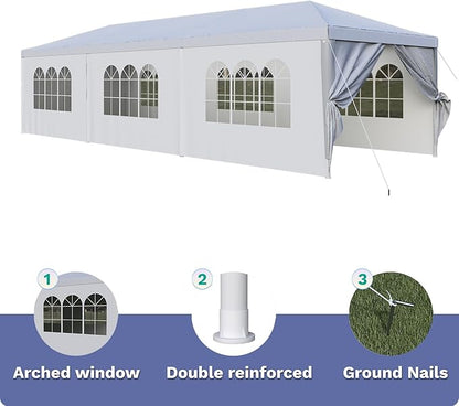 Devoko 10'x30' Heavy Duty Outdoor Canopy Tent, Waterproof Wedding Party and Events Tent with UV Protection & Sidewalls, Wind Resistant Portable Gazebo for Backyard, Patio, White