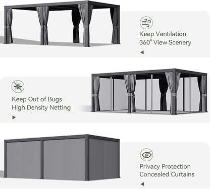 Aoxun Louvered Pergola 12' x 20' Outdoor Aluminum Pergola with Adjustable Top for Decks, Gardens and Backyards, Gray