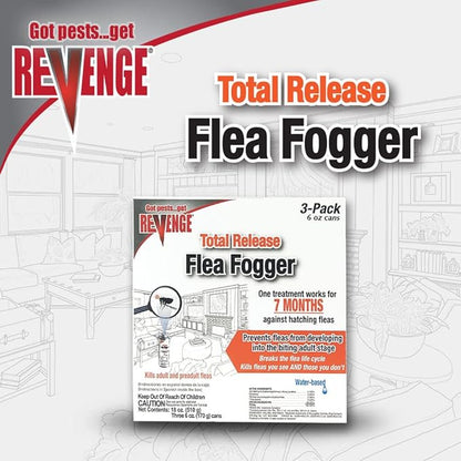 Revenge Total Release Flea Fogger, Pack of 3 6 oz Ready-to-Use Cans, Long Lasting Formula Kills Fleas and More