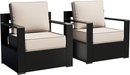 Outdoor Patio Furniture Aluminum Patio Chairs, All-Weather Metal Outdoor Chair with 6 Inch Thick Cushions, Deep Setting for Garden, Outside and Porch