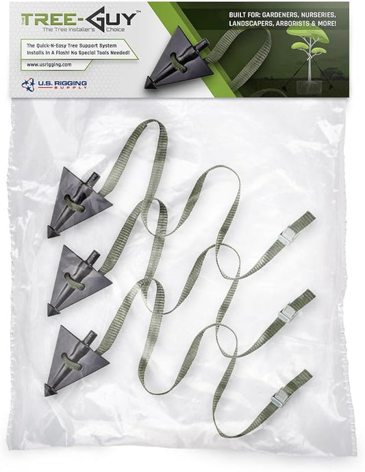 Pelican Rope Tree Guy Tree Tie Staking Anchor and Strap Kit 3 Pack, 12 ft Guy Line with Tree Staking System, Cam Lock