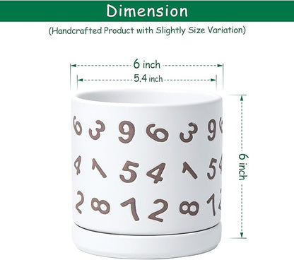 D'vine Dev Set of 2 Ceramic Planter Pots with Drainage Hole and Saucer, 6 Inch Plant Pots for Plants Indoor Houseplants, White, 99-Z-B-1-Y