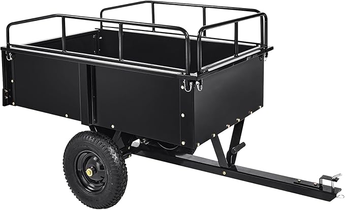 Heavy Duty Steel Dump Cart & Utility Trailer 750LB Capacity ATV/Lawn Tractor Hauler with Dual Dumping Modes (Manual/Foot Pedal), All-Terrain Tires & Dual Bearings for Garden, Farm, Firewood
