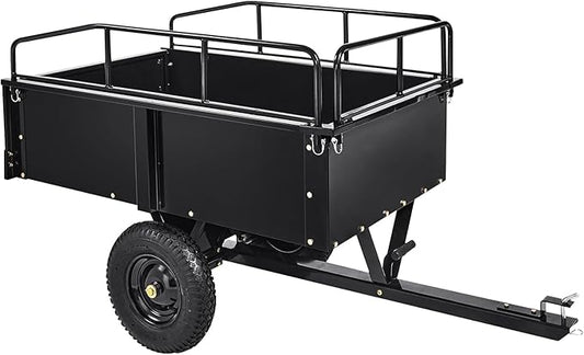 Heavy Duty Steel Dump Cart & Utility Trailer 750LB Capacity ATV/Lawn Tractor Hauler with Dual Dumping Modes (Manual/Foot Pedal), All-Terrain Tires & Dual Bearings for Garden, Farm, Firewood