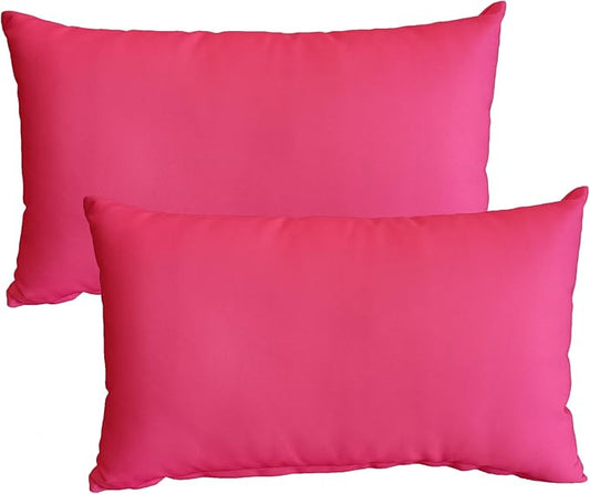 ADLIVWYD Lumbar Pillows for Indoor Outdoor uses,Waterproof Removable Cover with Zipper Outdoor Pillows Set of 2 for Patio Furniture,12×20 Inch (Pink)