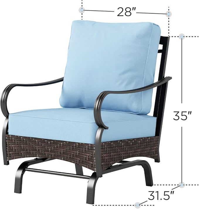 PHI VILLA Patio Rocking Chairs Set of 2, Outdoor Wicker Chairs with Thick Cushion, All Weather High Back Outdoor Furniture for Balcony Porch and Yard