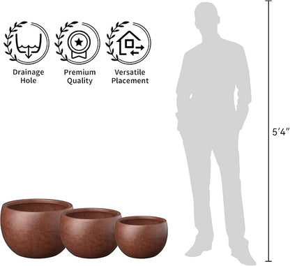 Kante 19.9" Dia Round Concrete Planter, Outdoor/Indoor Large Bowl Plant Pots with Drainage Hole and Rubber Plug for Garden Patio Balcony Home, Rusty