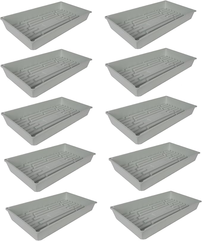 SUNPACK 10" x 20" Mega Plastic Seed Starting Tray, White, 2.5" (Pack of 10) - No Drainage Holes, Ideal for Greenhouses or Indoor Gardening - Made of Thick, Strong Plastic