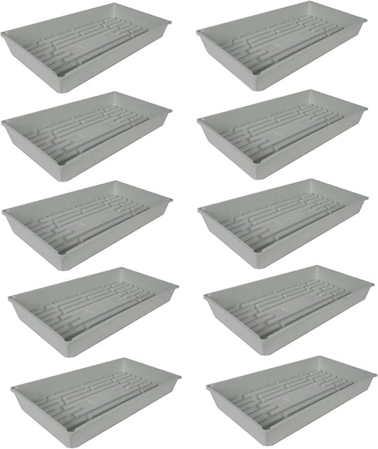 SUNPACK 10" x 20" Mega Plastic Seed Starting Tray, White, 2.5" (Pack of 10) - No Drainage Holes, Ideal for Greenhouses or Indoor Gardening - Made of Thick, Strong Plastic