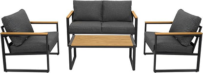 Patio Furniture Set, 4 Pieces Outdoor Patio Furniture with Coffee Table Set, Metal Patio Conversation Sets with Washable and High-Resiliency Sponge Cushions,Upgarded Grey