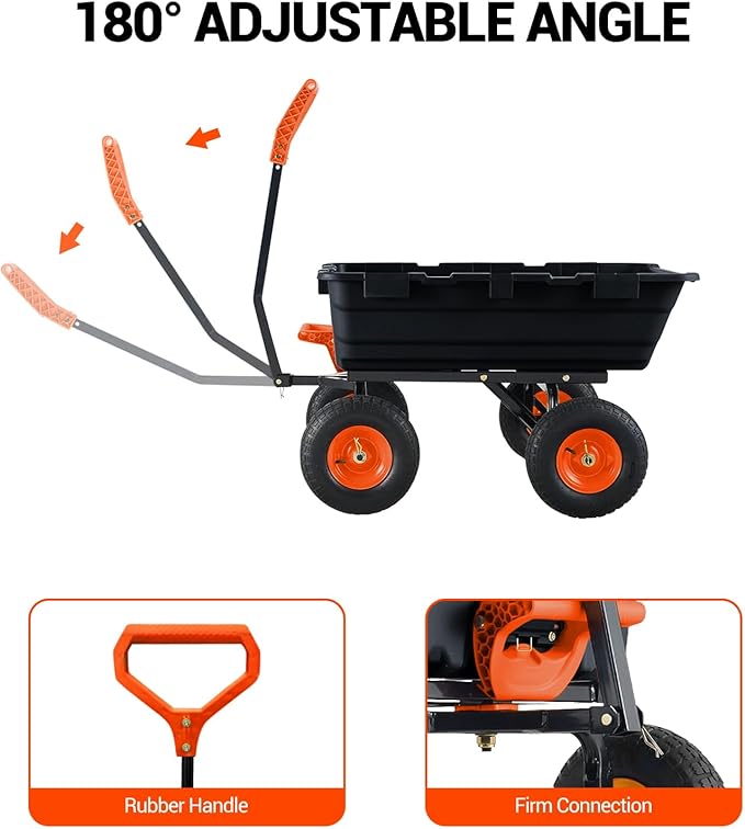 Garvee 800 LBS Poly Garden Dump Cart, Heavy-Duty Wheelbarrow with 10 in Tires, 180° Rotating Handle, Steel Frame and Quick Release System Garden Dump Cart for Soil Plants Gardening Tools Wood
