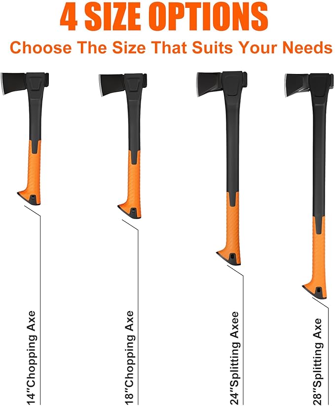X14 Hatchet Axe, 14” Camping Axe for Wood Splitting & Kindling with Nylon Hollow Handle, Anti-Slip Shock Absorption Grip for Outdoor Survival, Firewood, Hiking & Yard Tools