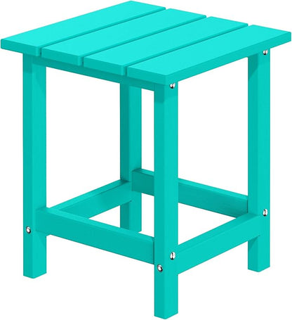 MUCHENGHY Adirondack Outdoor Side Table, 14.7" Patio Side Table Weather Resistant, HDPE Outdoor End Tables for Patio, Lake Blue