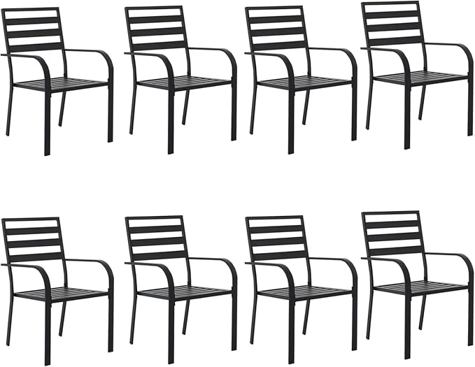 Patio Dining Chairs Set of 8, Metal Outdoor Chair, Black Stackable Dining Chairs, Wrought Iron Patio Chairs with Wide Back & Armrest, Support 300 LBS