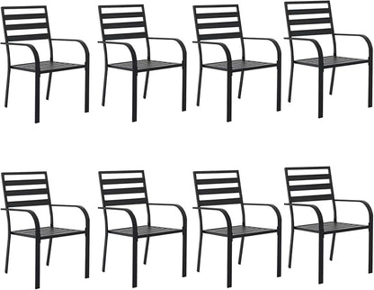 Patio Dining Chairs Set of 8, Metal Outdoor Chair, Black Stackable Dining Chairs, Wrought Iron Patio Chairs with Wide Back & Armrest, Support 300 LBS