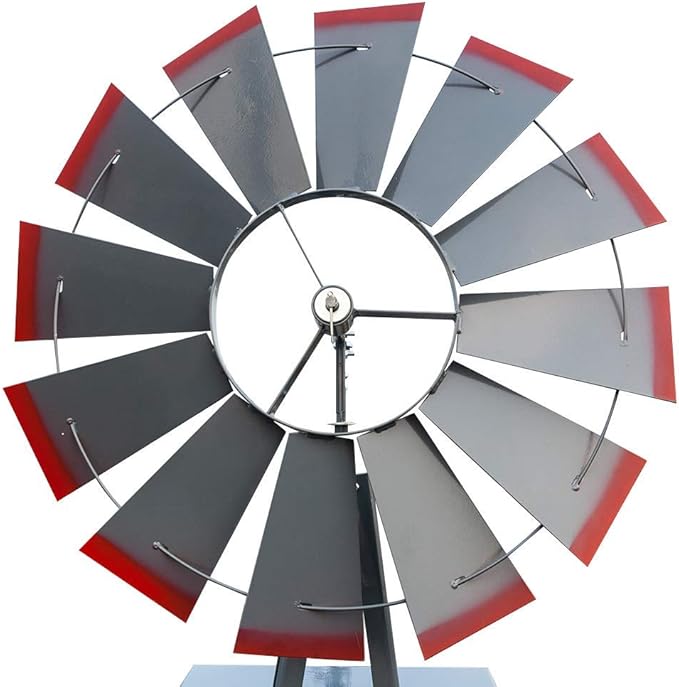 8FT Windmill for Yard Garden Decoration with Weather Vanes，Heavy Duty Outdoor Wind Mills, Large Metal Outdoor Windmill,Weather Resistant,Gray