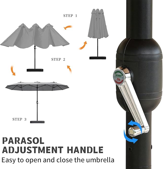 15ft Large Patio Umbrellas with Base Included, Outdoor Double-Sided Rectangle Market Umbrella with Stand, Outside Umbrellas for Poolside Lawn Backyard