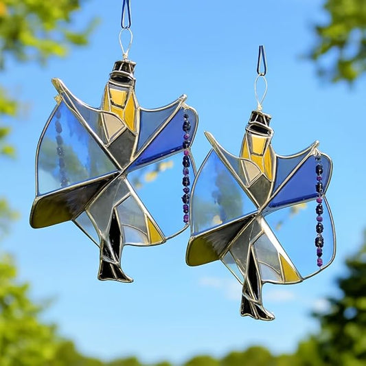 Handmade Stained Glass Spinner,Dancing Lady Stained Glass Spinner,Colorful Wind Spinner Ornament, Kinetic Acrylic Hanging Decor Unique Boho Hanging Ornament for Window, Garden, Porch (2 PCS)