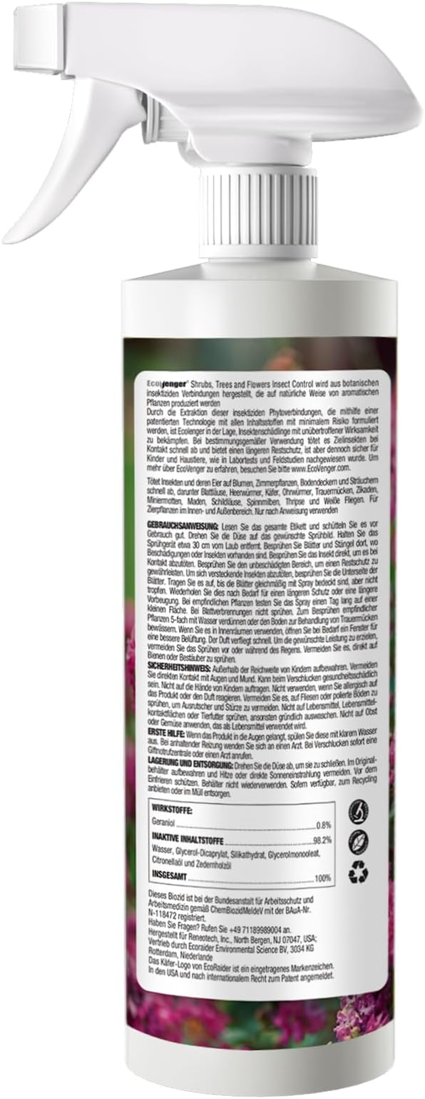 EcoVenger (by EcoRaider) Garden & Plant Insect Control 16 oz, Kills Aphids, Mealybugs, Red Spiders, Armyworms and Gnats All Stages and Eggs, Indoor/Outdoor, Plant-Based, Non-Toxic Child & Pet Safe