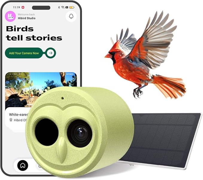 Hibird 4K HD Smart Bird Feeder Camera Solar Powered, 2.4G/5G Dual WiFi Wireless Outdoor, 6X Slow Motion Auto Bird Video Capture, Instant Notifications, AI Identify 10000+ Species for Everyone