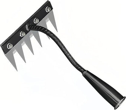 Gardenia Iron Weeding Rake, Iron Rake 2.0 for Gardening and Weeding, Detachable Double-Edged Blade Design Carbon Steel Heavy-Duty Weed Rakes,Hand Weed Puller Tools for Lawn Yard Garden Farm (6 teeths)