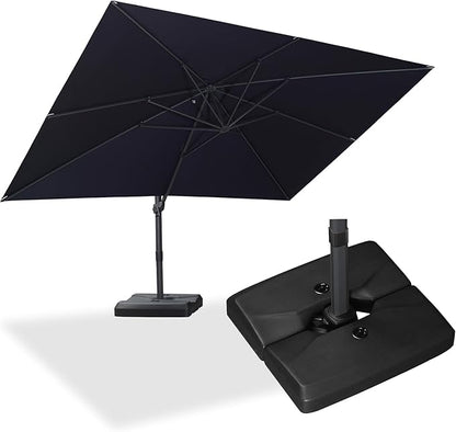 PURPLE LEAF 10' × 13' Patio Cantilever Umbrella with Base Outdoor Rectangle Adjustable Offset Umbrellas with 360-degree Rotation and 8 Heavy Duty Metal Ribs for Garden Deck Pool Navy Blue