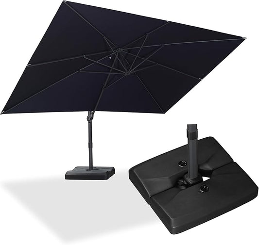 PURPLE LEAF 10' × 13' Patio Cantilever Umbrella with Base Outdoor Rectangle Adjustable Offset Umbrellas with 360-degree Rotation and 8 Heavy Duty Metal Ribs for Garden Deck Pool Navy Blue
