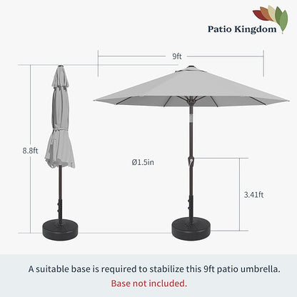 9FT Patio Umbrella Outdoor Table Umbrella w/Push Button Tilt and Crank, 8 Sturdy Ribs, UV Resistant Waterproof Market Umbrella for Pool, Deck, Backyard, Garden, Light Gray