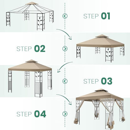COBIZI 10x13 Gazebo with Improved Cold-Proof Nettings Winter Gazebos on Clearance Heavy Duty Gazebos Double Roof with Metal Frame Gazebo Tent for Patio, Deck (Frame Thickened