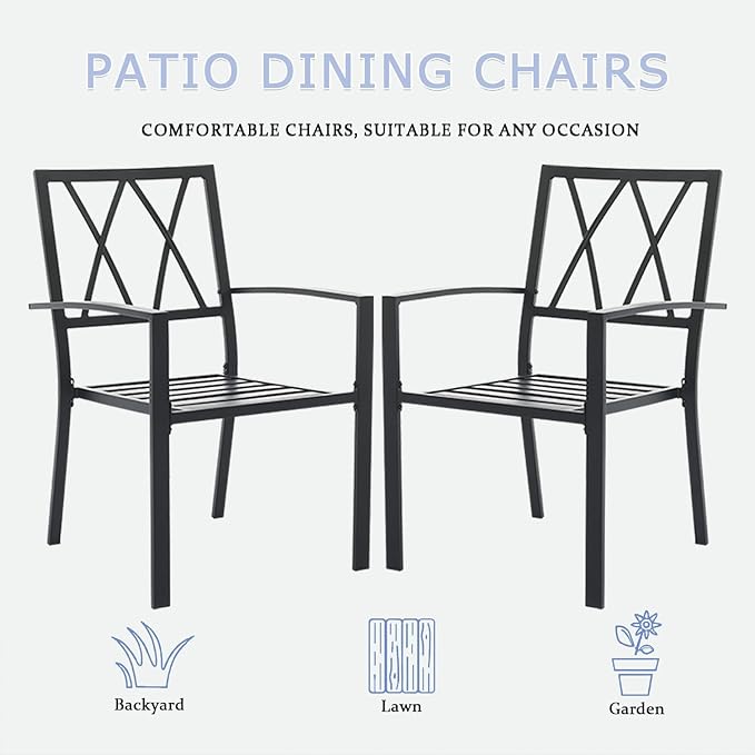 Outdoor Dining Chairs Set of 4, Aluminum Frame Stackable Patio Dining Chairs with Armrest, Wrought Iron Patio Bistro Chairs for Lawn, Backyard, Garden, Porch