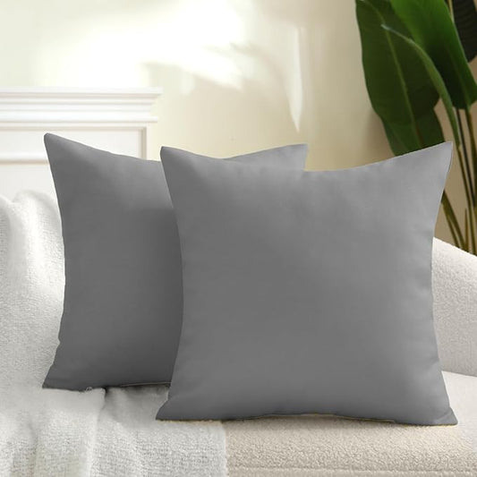 18" x 18" Throw Pillows, Outdoor Waterproof Pillows with Inserts, Square Decorative Pillows for Patio Furniture Garden Couch Sofa Home(Light Gray, Set of 2)