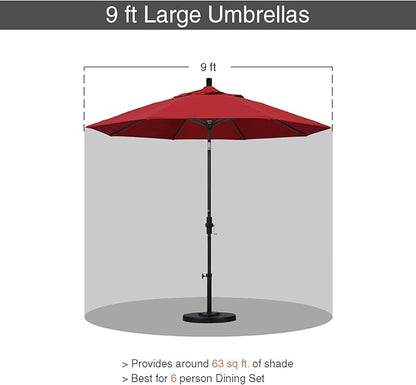 California Umbrella 9' Round Aluminum Pole Fiberglass Rib Patio Umbrella, Crank Lift, Collar Tilt, Black Pole, Red