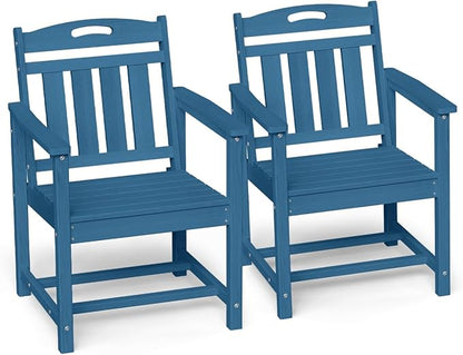 Ciokea Outdoor Patio Dining Chair Set of 2, HDPE Porch Chairs for Dining Table, All-Weather Durable Outdoor Furniture for Backyard, Garden, Lawn & Poolside, Navy Blue