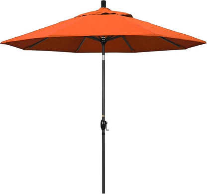 California Umbrella 9' Rd Pacific Trail Series Aluminum Patio Umbrella, Crank Lift, Push Button Tilt, Black Finish, Sunbrella Tangerine Fabric
