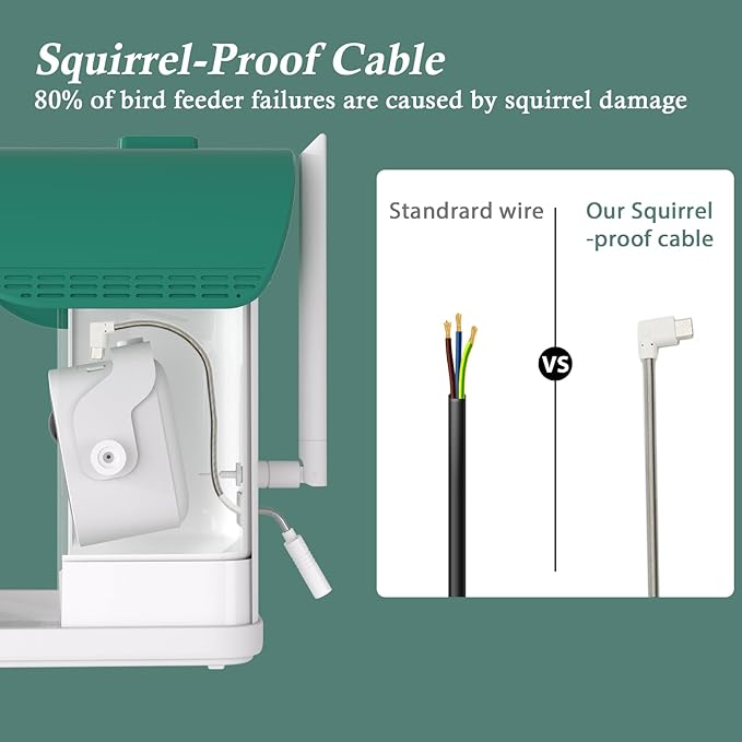 Bird Feeder with Camera, 2-in-1 Bird Bath and Perch, 3K Live View, Squirrel-Proof Cable, 2.4G WiFi, AI Detection, Instant Arrival Alerts, Backyard Birdwatching Gift for Birdlovers