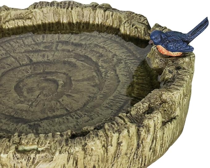 watnature 24.4” H Fibre Reinforced Concrete Outdoor Garden Bird Bath with Birds, Woodland Tree Trunk Decoration Yard Statue，Pedestal Birdbaths for Outdoors, Garden, Patio, Lawn, Backyard
