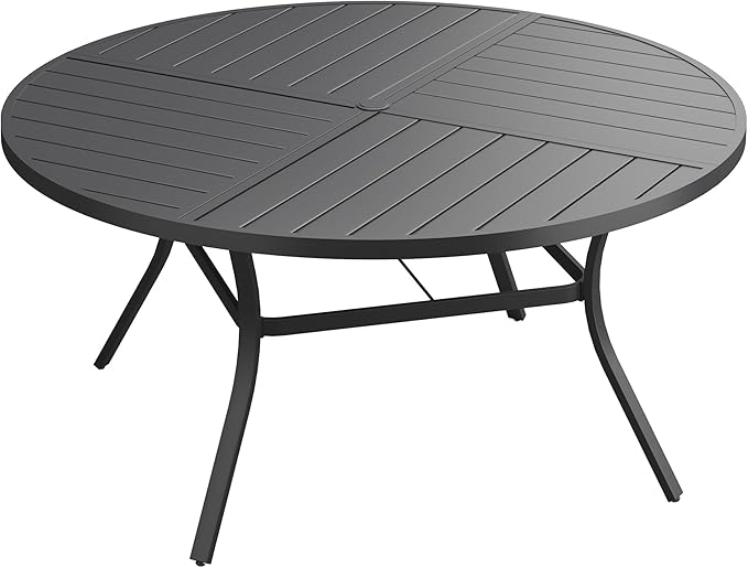 VICLLAX Outdoor Patio Round Dining Table, 50"x 50" Spliced Metal Tabletop for Deck Lawn Garden Backyard, Black