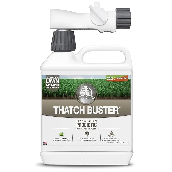 Turf Titan Thatch Buster Lawn Aerator & Grass Dethatcher (32 oz) – All-Natural Hose End Liquid Soil Loosener & Conditioner for Green Grass – Healthy Soil in 45 Days – Covers Up to 8,000 Sq Ft