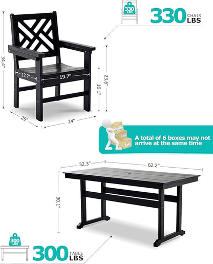 10 Piece HDPE Outdoor Dining Set for 8, Patio HDPE Furniture Set with 2 Table and Umbrella Hole, Outdoor Table and Chairs for Garden, Poolside, Backyard, Deck