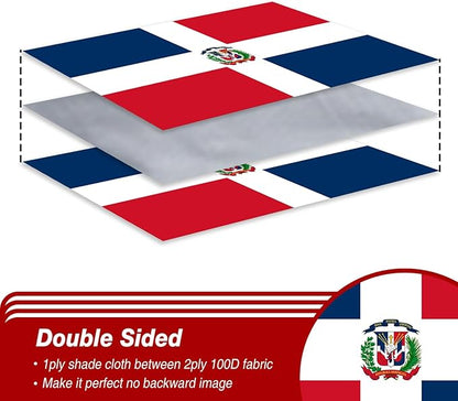 Dominican Republic Flag 3x5 ft Outdoor, Double Sided 3 Ply Heavy Duty Dominican National Country Flag, 100% Quality Polyester Dominicana Banner with Brass Grommets 4 Rows Stitches