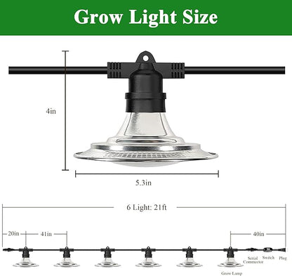 Outdoor LED Grow Lights, Waterproof String Plant Growing Light, Full Spectrum Growth Light with Timer, Suitable for Garden, Farm, Flower, Seedling Greenhouse Grow Light (6 Lights)