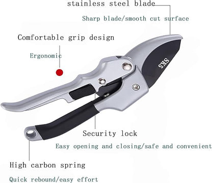 Pruners, German Pruning shears, Work 3 Times Easier, Sharp, High Strength gardening tools, for hedge, bonsai, floral, small stem, orchard and vegetable, upgraded, garden scissors, black