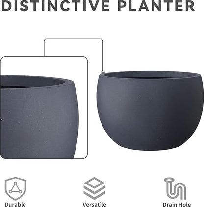 Kante 19.9",15.7",11.8" Dia Round Concrete Planter Set of 3, Outdoor/Indoor Large Bowl Plant Pots with Drainage Hole and Rubber Plug for Garden Patio Balcony Home, Dark Gray