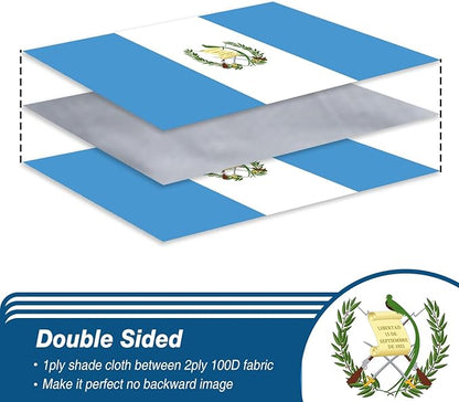 Guatemala Guatemalan Flag 3x5 ft Outdoor, Double Sided 3 Ply Heavy Duty Guatemala National Country Flag, 100% Quality Polyester Guatemalan Banner with Brass Grommets 4 Rows Stitches