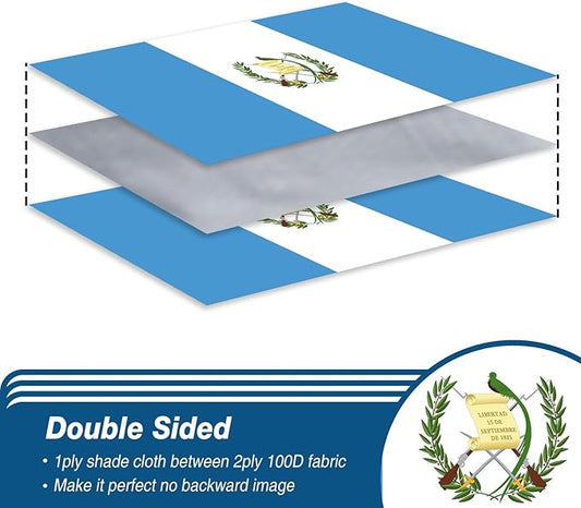Guatemala Guatemalan Flag 3x5 ft Outdoor, Double Sided 3 Ply Heavy Duty Guatemala National Country Flag, 100% Quality Polyester Guatemalan Banner with Brass Grommets 4 Rows Stitches
