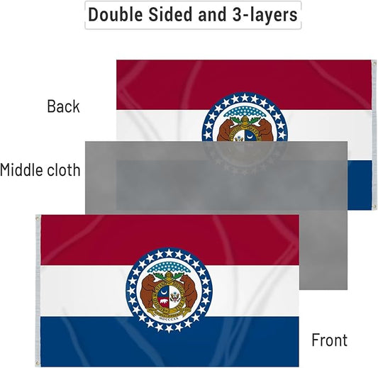 AMZFLAG Missouri Flag 3x5 Feet Outdoor 3 Ply Polyester Missouri State Flags MO Double Sided, Vivid Color Heavy Duty State of Missouri Flags with 2 Brass Grommets